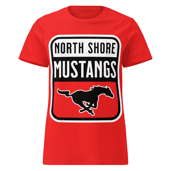 North Shore High School Mustangs Women's Red SoftStyle T-shirt 001