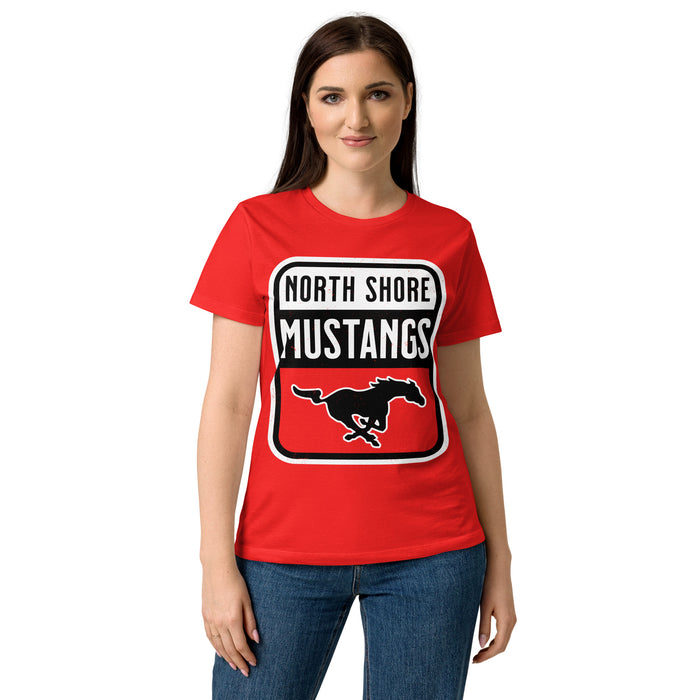 Front view of North Shore High School Mustangs Women's Red SoftStyle T-shirt 001