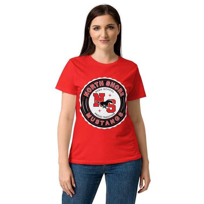 Front view of North Shore High School Mustangs Women's Red SoftStyle T-shirt 216