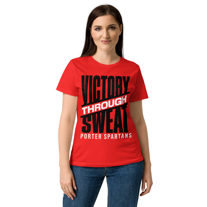 Front view of Porter High School Spartans Women's Red SoftStyle T-shirt 241