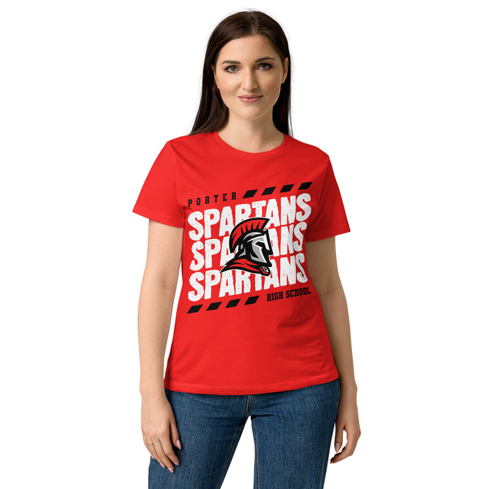 Front view of Porter High School Spartans Women's Red SoftStyle T-shirt 223