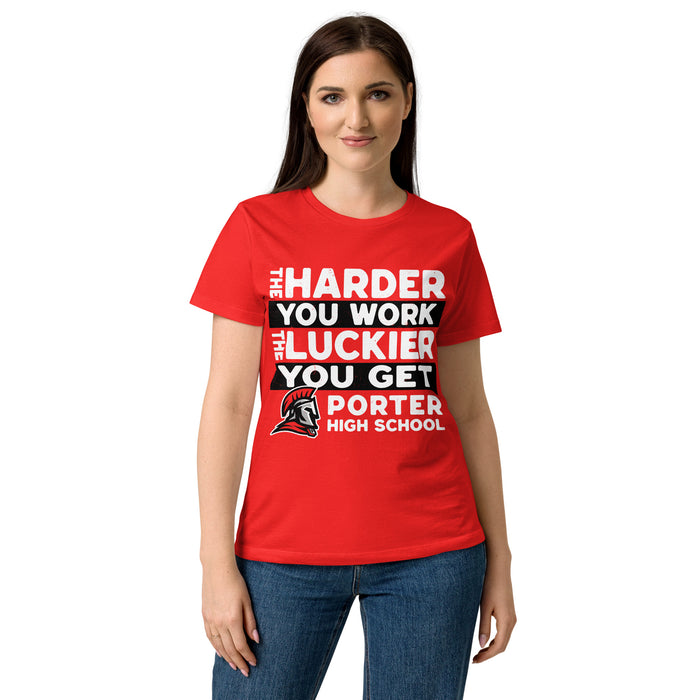 Front view of Porter High School Spartans Women's Red SoftStyle T-shirt 238