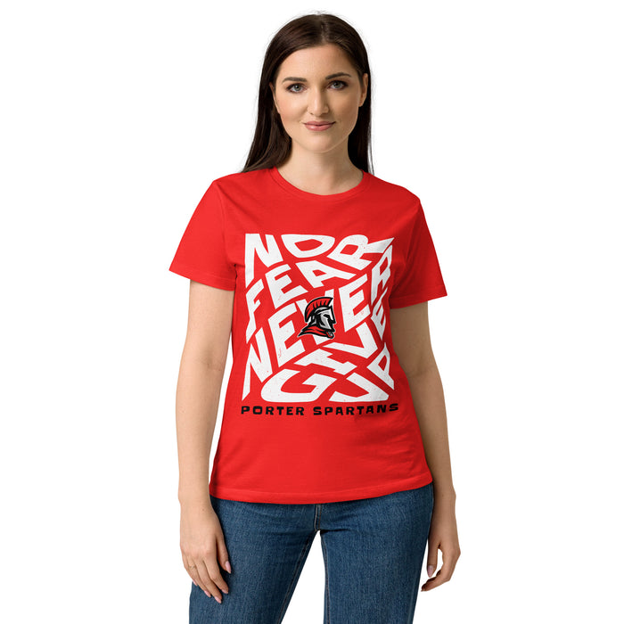 Front view of Porter High School Spartans Women's Red SoftStyle T-shirt 236