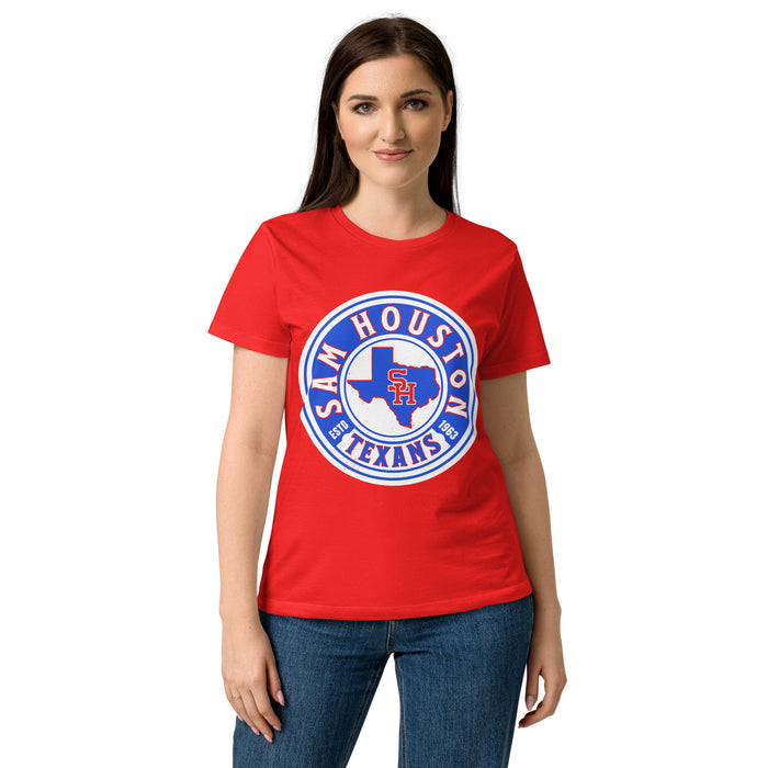 Front view of Sam Houston High School Texans Women's Red SoftStyle T-shirt 220