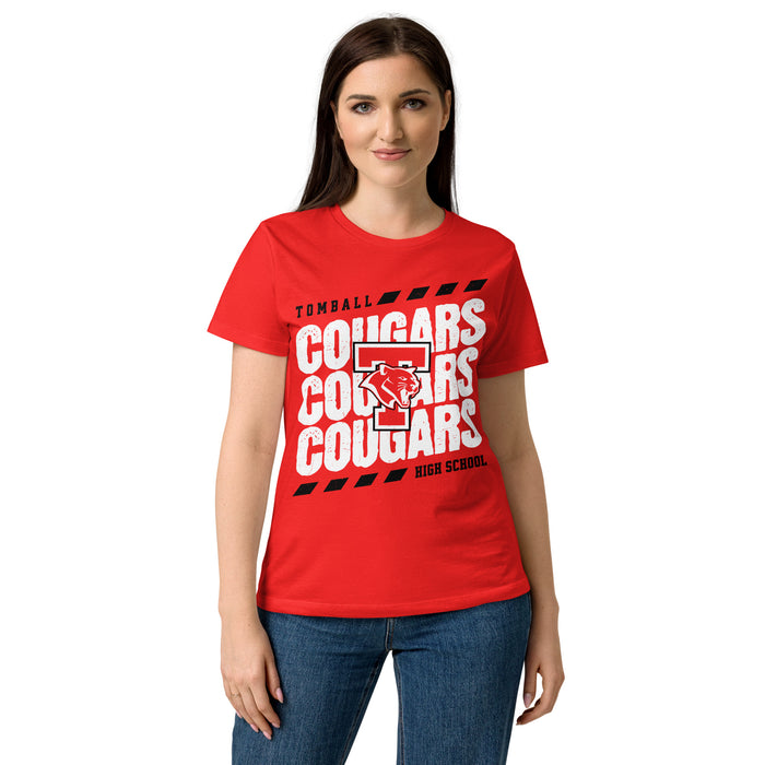 Female student wearing Tomball High School Cougars Women's Red SoftStyle T-shirt 223