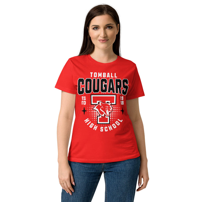 Front view of Tomball High School Cougars Women's Red SoftStyle T-shirt 204