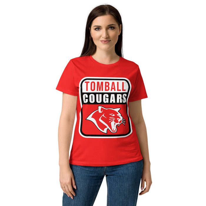 Front view of Tomball High School Cougars Women's Red SoftStyle T-shirt 001