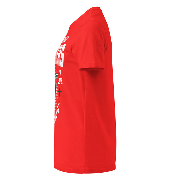 Side view of The Woodlands High School Highlanders Women's Red SoftStyle T-shirt 204