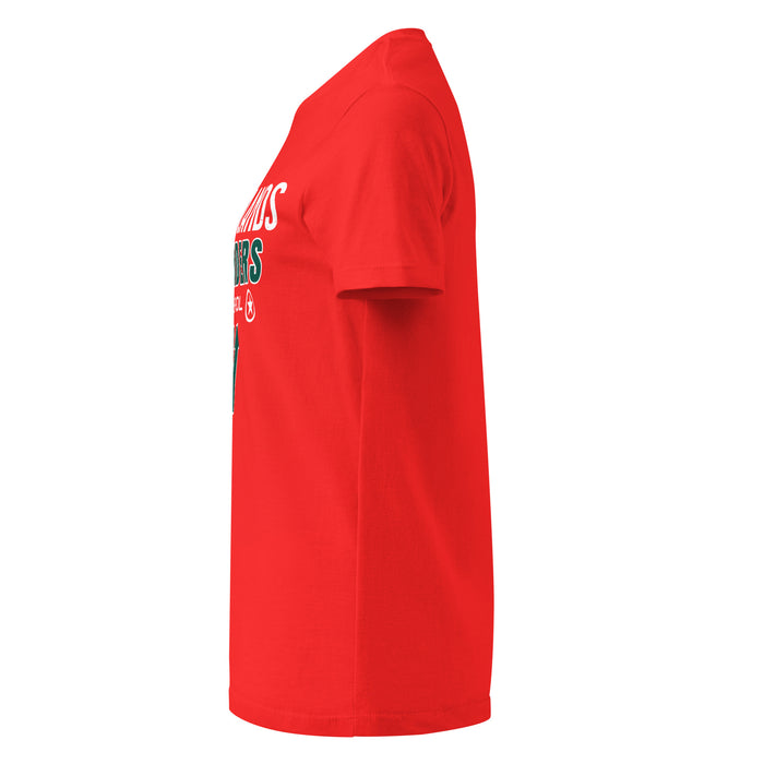 Side view of The Woodlands High School Highlanders Women's Red SoftStyle T-shirt 003