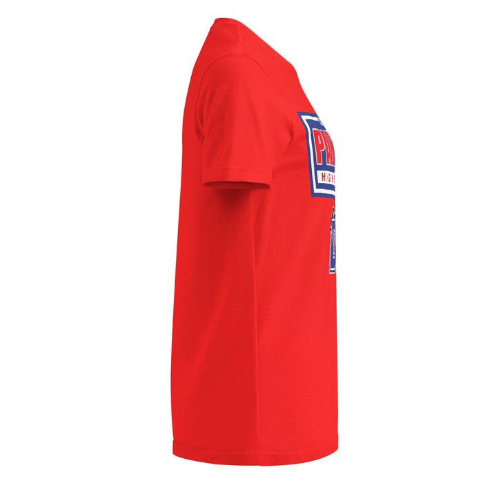 Side view of Duncanville High School Panthers Women's Red SoftStyle T-shirt 049