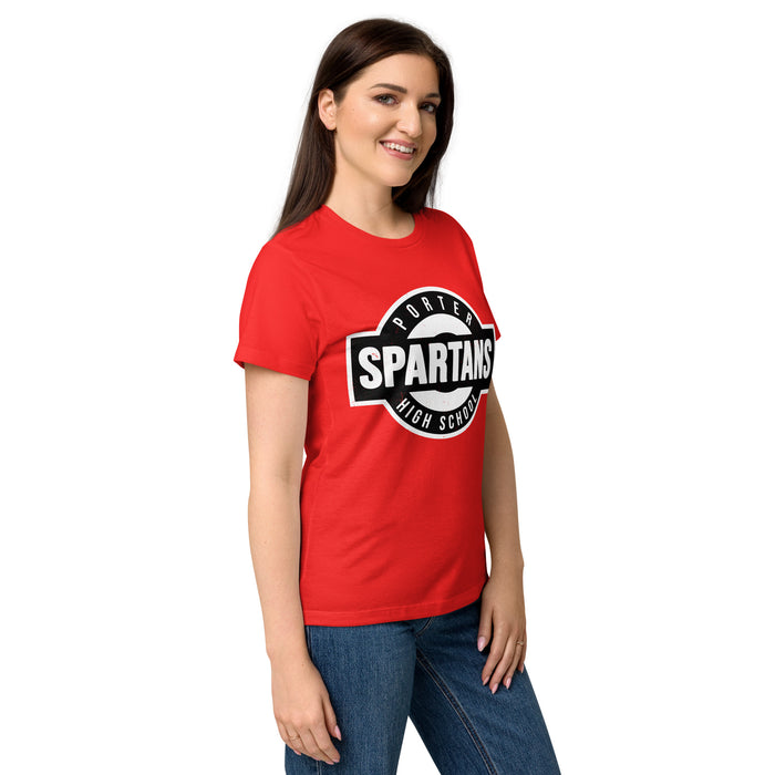 Side view of Porter High School Spartans Women's Red SoftStyle T-shirt 011