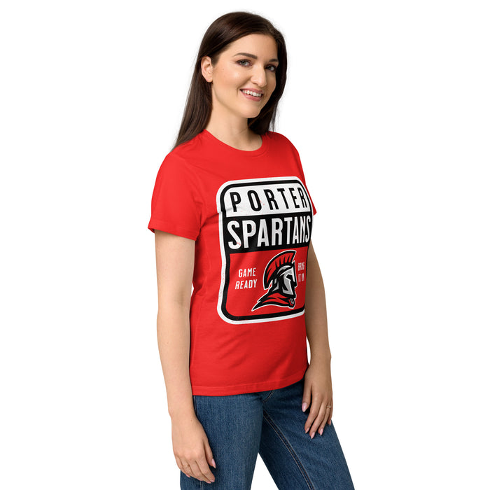 Side view of Porter High School Spartans Women's Red SoftStyle T-shirt 001
