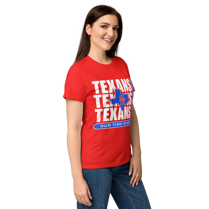 Side view of Sam Houston High School Texans Women's Red SoftStyle T-shirt 235