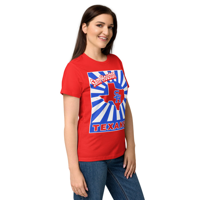 Side view of Sam Houston High School Texans Women's Red SoftStyle T-shirt 226