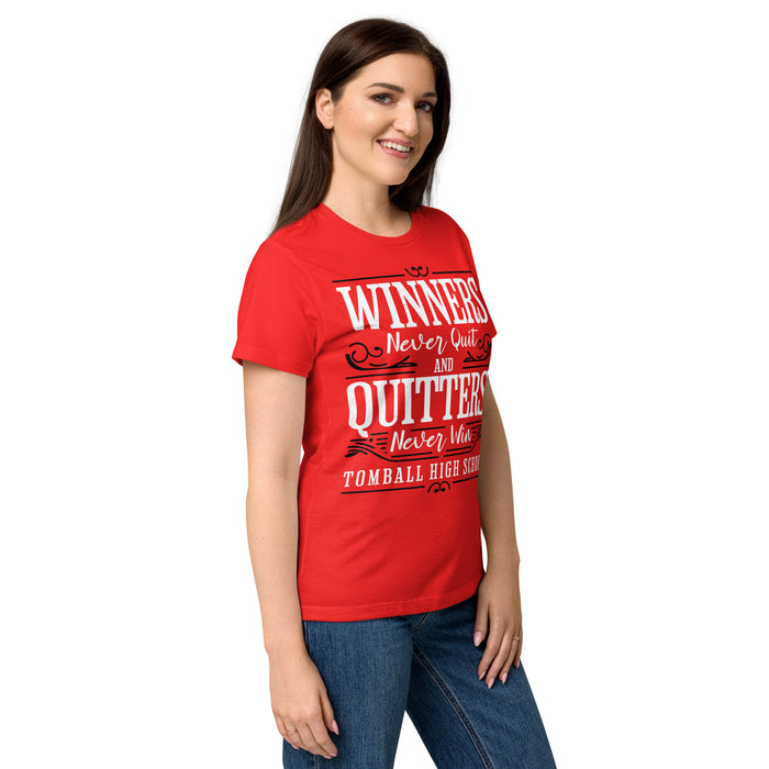 Side view of Tomball High School Cougars Women's Red SoftStyle T-shirt 237