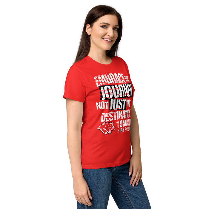 Side view of Tomball High School Cougars Women's Red SoftStyle T-shirt 232