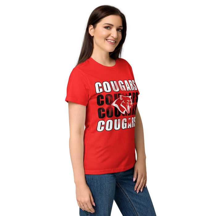 Side view of Tomball High School Cougars Women's Red SoftStyle T-shirt 233
