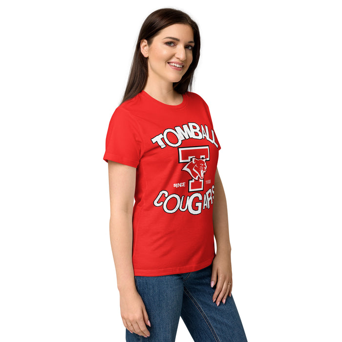 Side view of Tomball High School Cougars Women's Red SoftStyle T-shirt 228