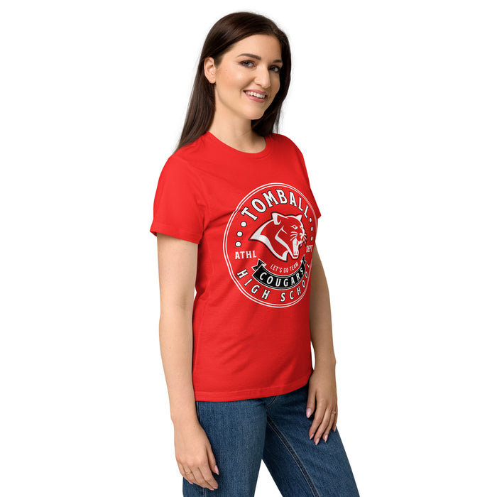 Side view of Tomball High School Cougars Women's Red SoftStyle T-shirt 215