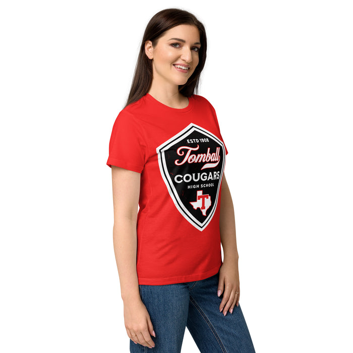 Side view of Tomball High School Cougars Women's Red SoftStyle T-shirt 225