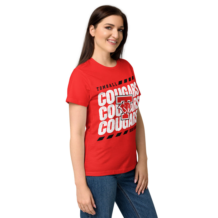 Side view of Tomball High School Cougars Women's Red SoftStyle T-shirt 223