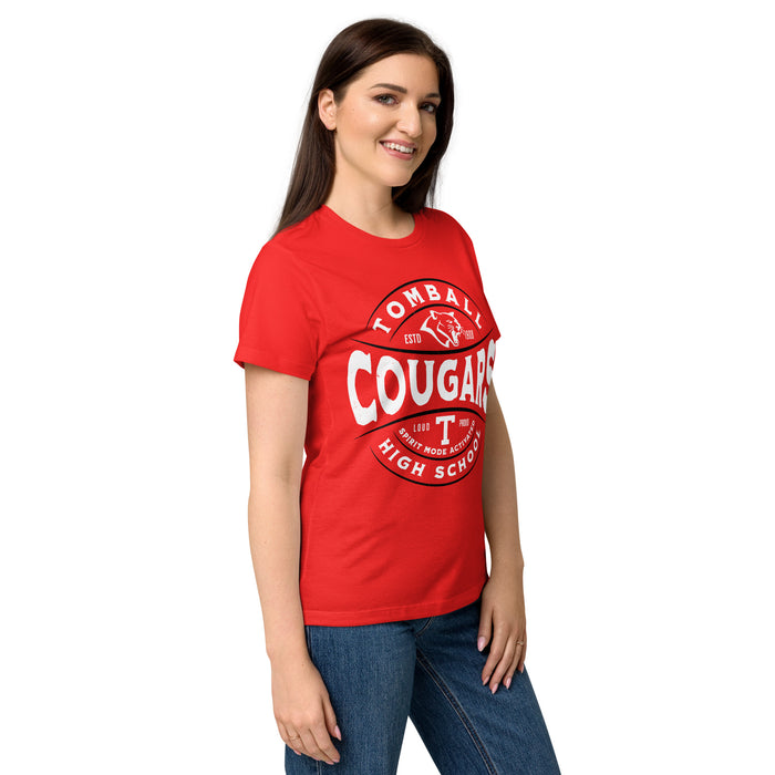 Side view of Tomball High School Cougars Women's Red SoftStyle T-shirt 218