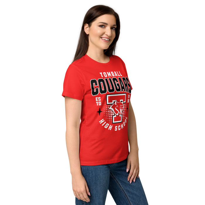 Side view of Tomball High School Cougars Women's Red SoftStyle T-shirt 204