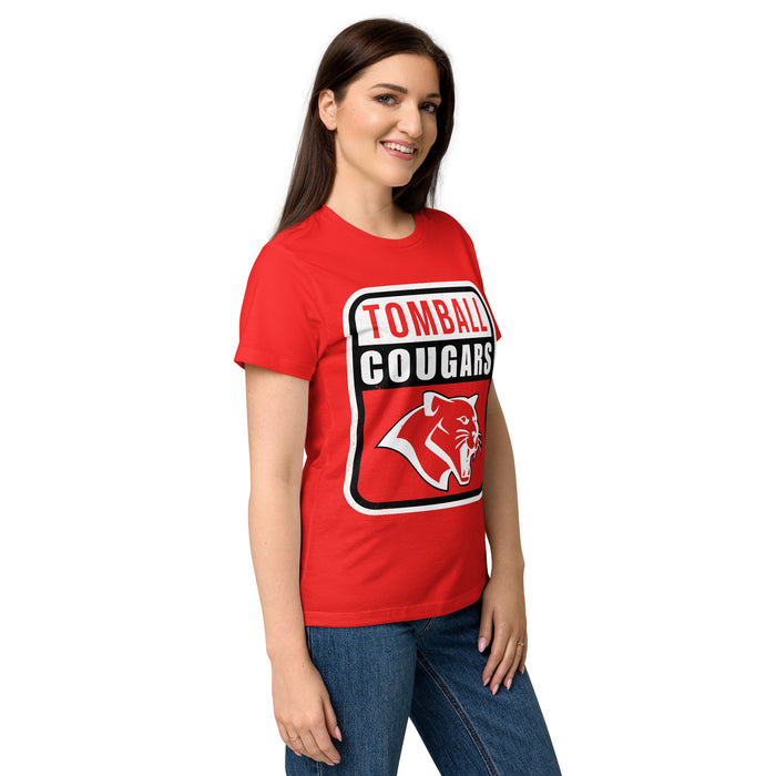 Side view of Tomball High School Cougars Women's Red SoftStyle T-shirt 001