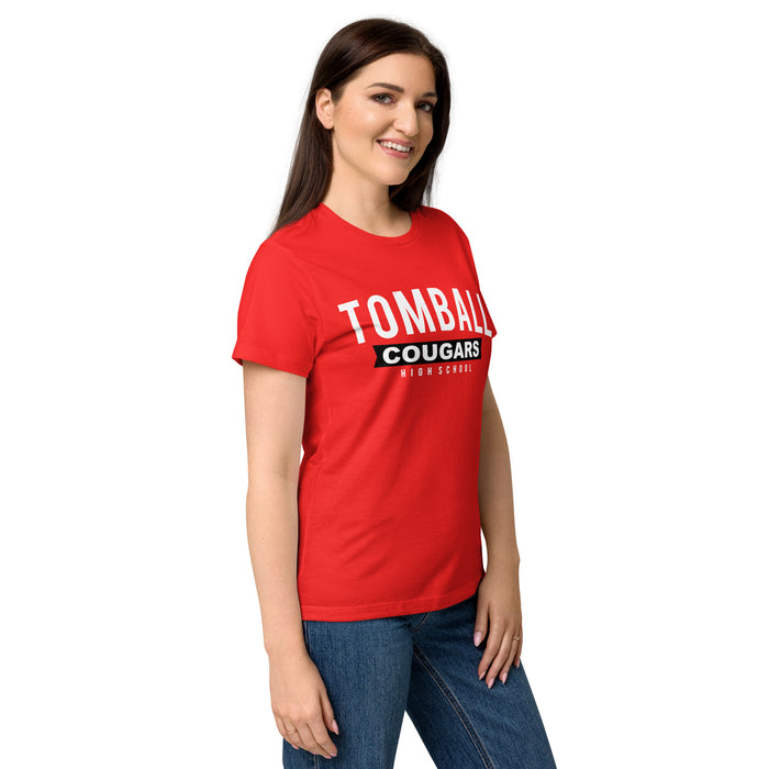 Side view of Tomball High School Cougars Women's Red SoftStyle T-shirt 021