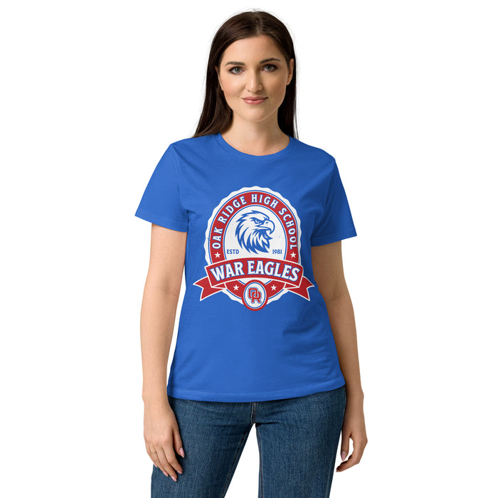 Woman wearing Oak Ridge High School War Eagles Women's Royal Blue SoftStyle T-shirt 212