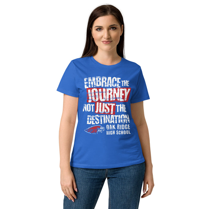 Student wearing Oak Ridge High School War Eagles Women's Royal Blue SoftStyle T-shirt 232
