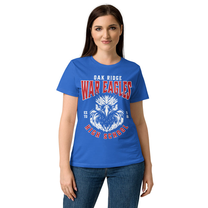 Lady wearing Oak Ridge High School War Eagles Women's Royal Blue SoftStyle T-shirt 213