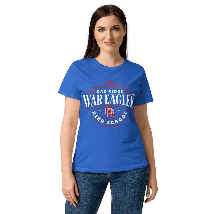 Lady wearing Oak Ridge High School War Eagles Women's Royal Blue SoftStyle T-shirt 211