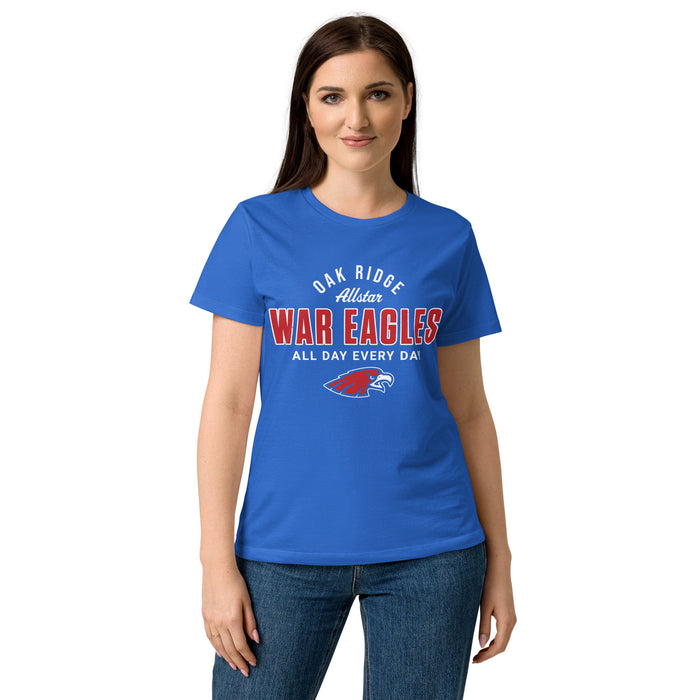Front view of Oak Ridge High School War Eagles Women's Royal Blue SoftStyle T-shirt 040