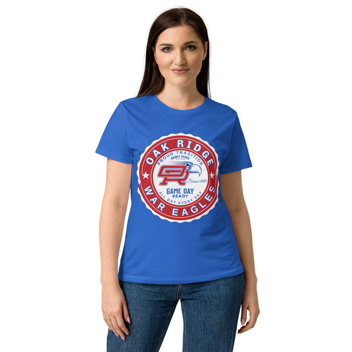 Female wearing Oak Ridge High School War Eagles Women's Royal Blue SoftStyle T-shirt 216