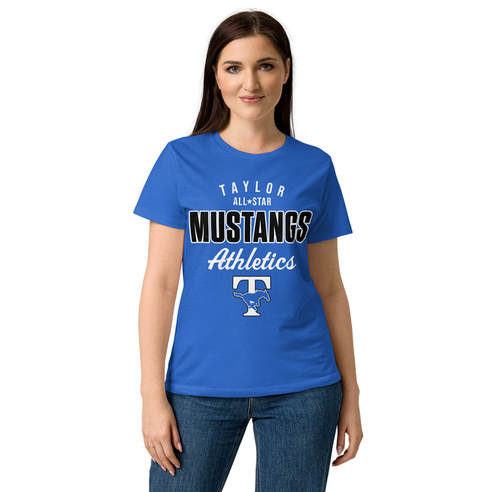 Front view of Taylor High School Mustangs Women's Royal Blue SoftStyle T-shirt 034