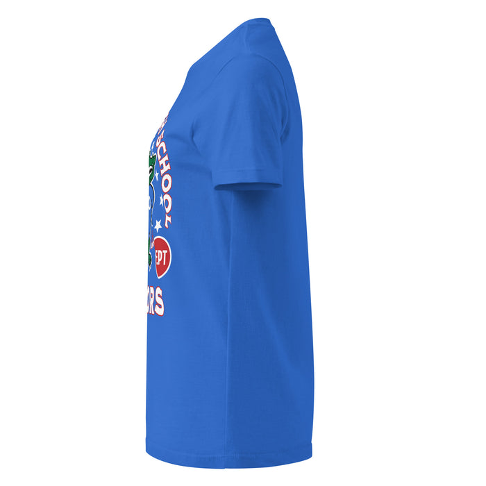 Side view of Dickinson High School Gators Women's Royal Blue SoftStyle T-shirt 208