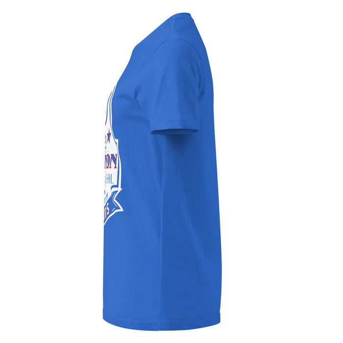 Side view of Dickinson High School Gators Women&#39;s Royal Blue SoftStyle T-shirt 219