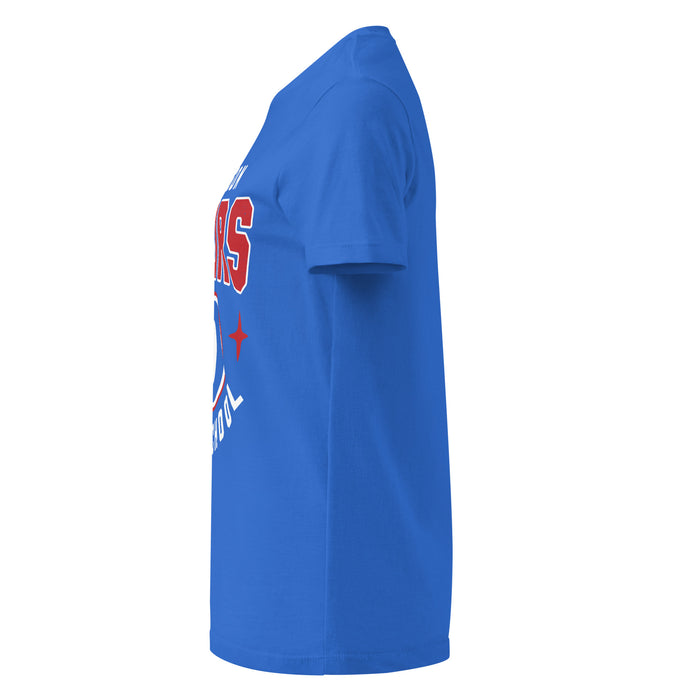 Side view of Dickinson High School Gators Women's Royal Blue SoftStyle T-shirt 204