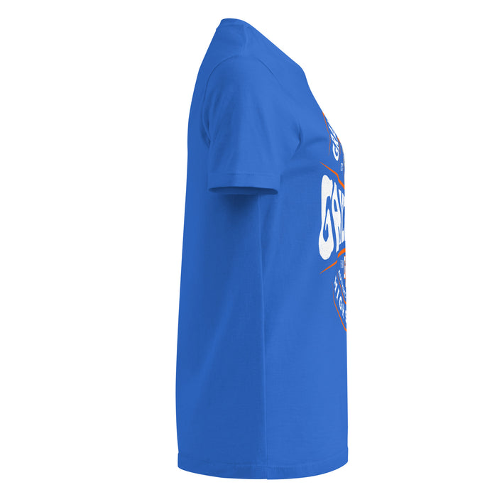 Side view of Grand Oaks High School Grizzlies Women's Royal Blue SoftStyle T-shirt 218