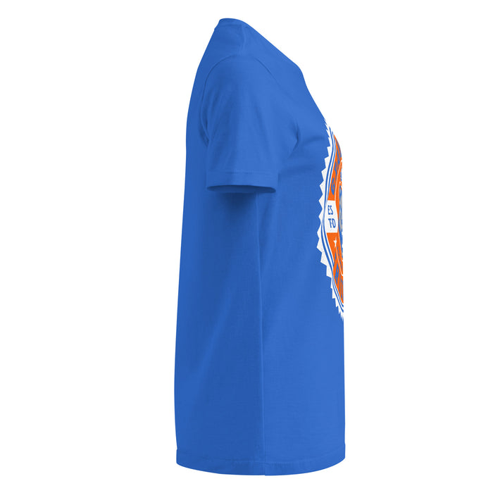 Side view of Grand Oaks High School Grizzlies Women's Royal Blue SoftStyle T-shirt 203