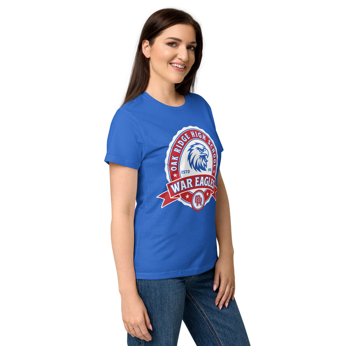 Side view of Oak Ridge High School War Eagles Women's Royal Blue SoftStyle T-shirt 212