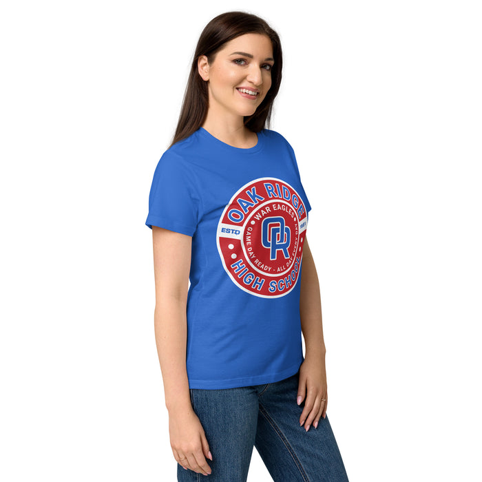 Side view of Oak Ridge High School War Eagles Women's Royal Blue SoftStyle T-shirt 239