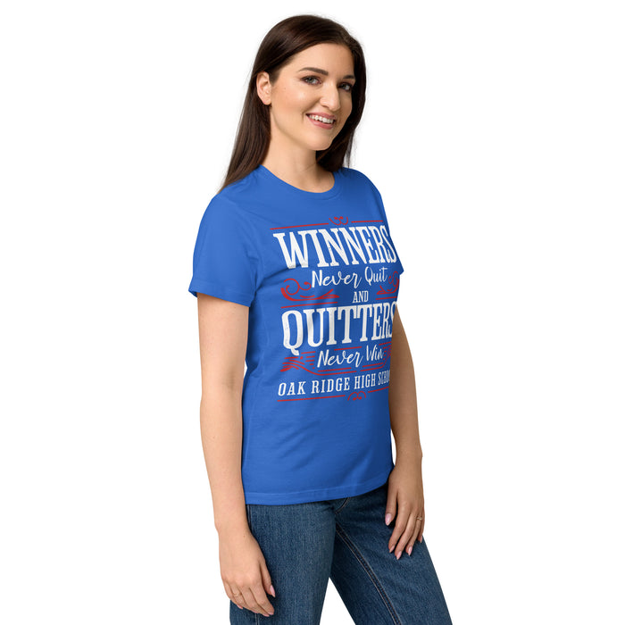 Side view of Oak Ridge High School War Eagles Women's Royal Blue SoftStyle T-shirt 237