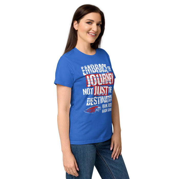 Side view of Oak Ridge High School War Eagles Women's Royal Blue SoftStyle T-shirt 232