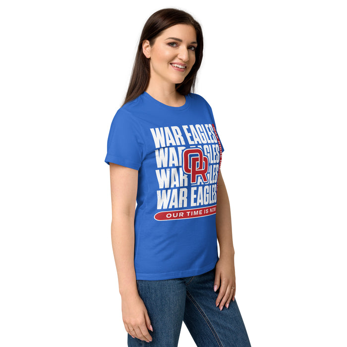 Side view of Oak Ridge High School War Eagles Women's Royal Blue SoftStyle T-shirt 235