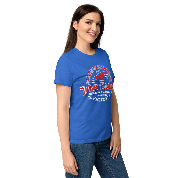 Side view of Oak Ridge High School War Eagles Women's Royal Blue SoftStyle T-shirt 206