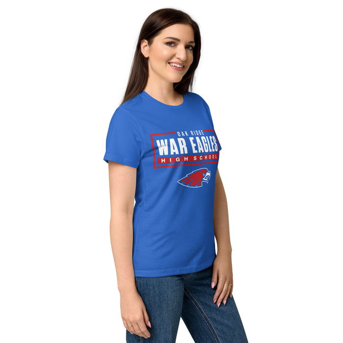 Side view of Oak Ridge High School War Eagles Women's Royal Blue SoftStyle T-shirt 049