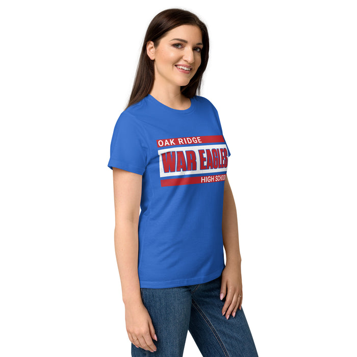 Side view of Oak Ridge High School War Eagles Women's Royal Blue SoftStyle T-shirt 098