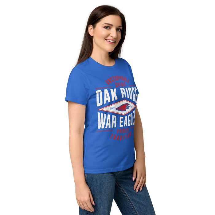 Side view of Oak Ridge High School War Eagles Women's Royal Blue SoftStyle T-shirt 210